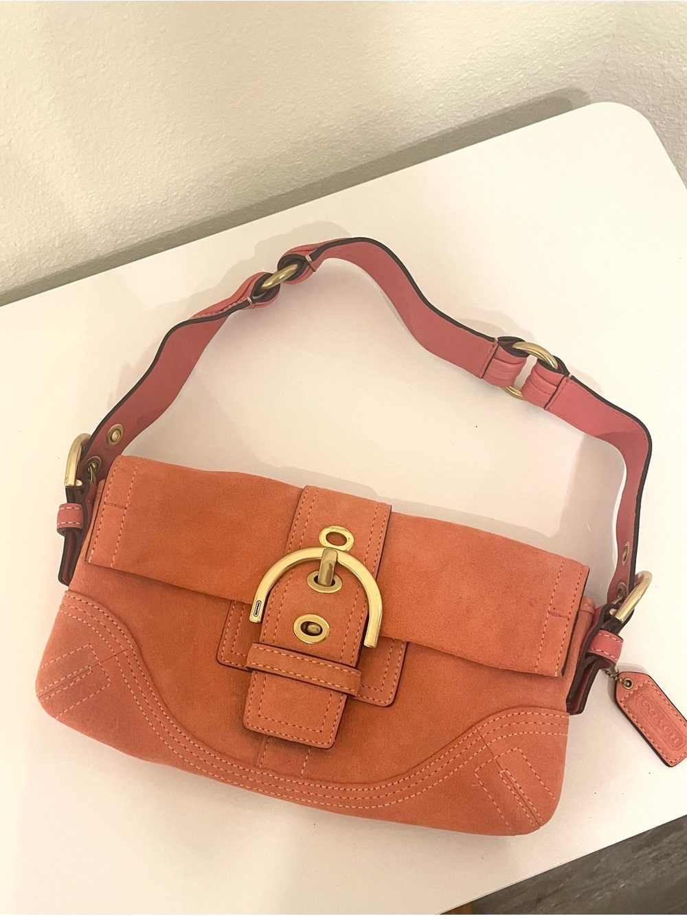 Coach Y2K Coral Suede Buckle SoHo Baguette Shoulder Purse
